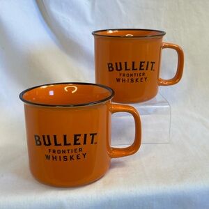 (2) Bulleit Bourbon Frontier Whiskey ~ 3”Ceramic Mug Cup Orange ~ Lot of 2